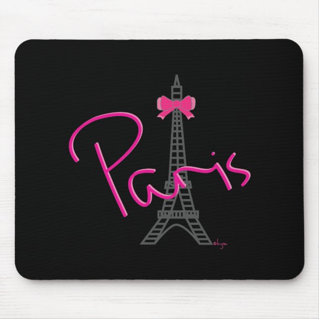 Paris, Eiffel Tower with Bow Trendy black Mouse Mat (Front)