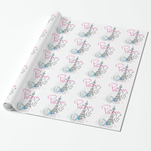 Paris Eiffel Tower With Love Wrapping Paper (Unrolled)