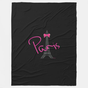 Paris, Eiffel Tower with pink Bow black Fleece Blanket