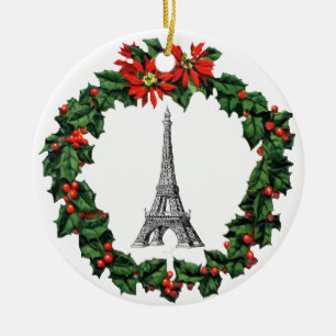 Paris Eiffel Tower Wreath Christmas Ornament