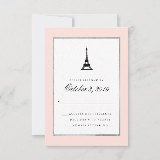 Paris Elegance Blush Pink Silver and Black RSVP Card (Front)
