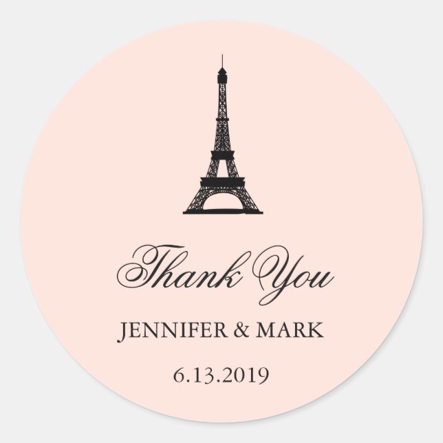 Paris Elegance Blush Pink Wedding Thank You Classic Round Sticker (Front)