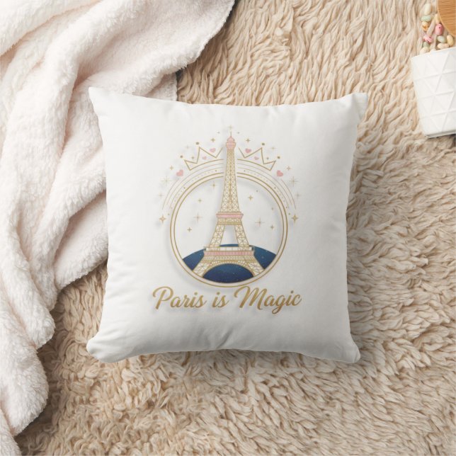 Paris - Elegant Eiffel Tower & Celestial Gold Cushion (Blanket)