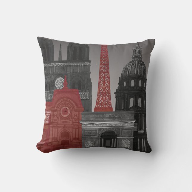 Paris Elevations by Night - Red Cushion (Front)
