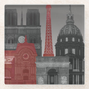 Paris Elevations by Night - Red Glass Coaster