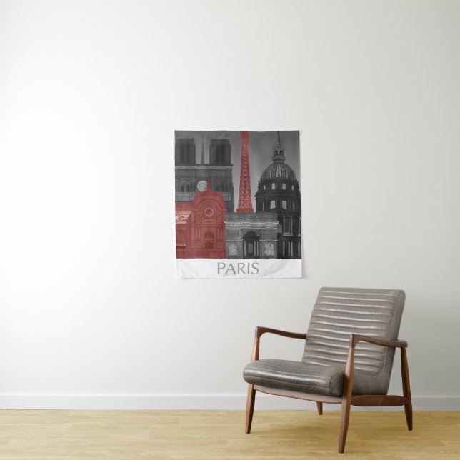 Paris Elevations by Night - Red Tapestry (In Situ)