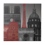 Paris Elevations by Night - Red Tile<br><div class="desc">"Paris Elevations by Night Red" by Fab Funky.  Features famous landmarks of Paris at nighttime in a red and grey colour scheme.</div>