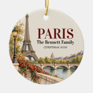 Paris Family Trip Eiffel Tower Christmas Ceramic Tree Decoration