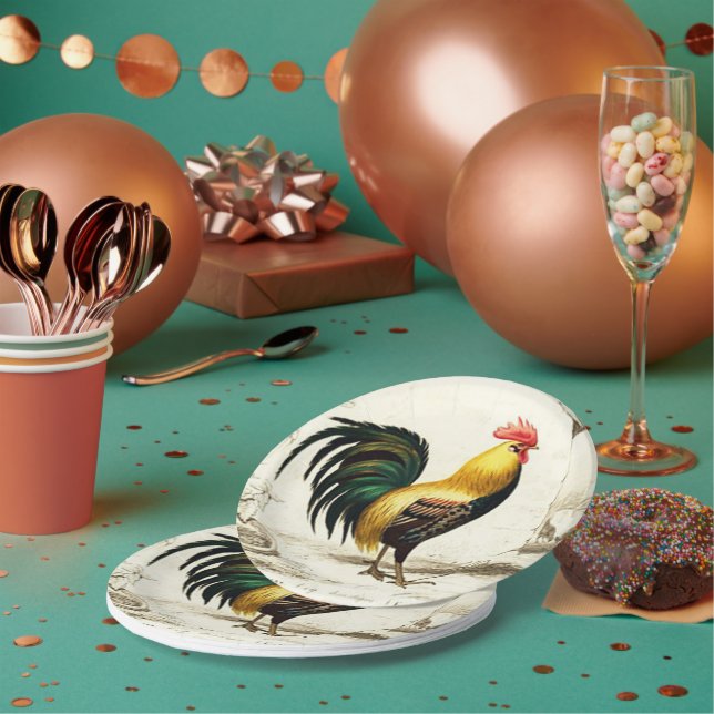 Paris farm rooster any purpose party plate (Multi)