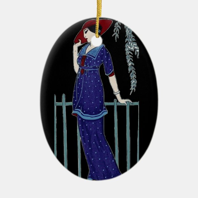 Paris fashion 1920s elegant lady ceramic tree decoration (Front)