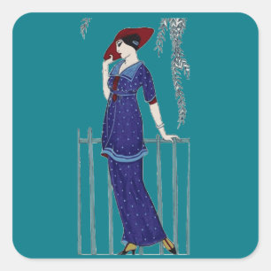 Paris fashion 1920s elegant lady square sticker