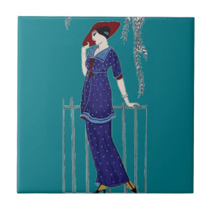 Paris fashion 1920s elegant lady tile