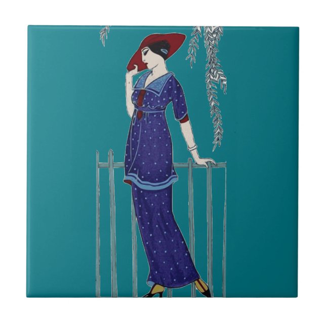 Paris fashion 1920s elegant lady tile (Front)