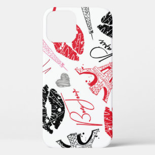 Paris fashion, calligraphic Eiffel Tower pattern. iPhone 12 Case