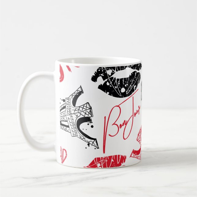 Paris fashion, calligraphic Eiffel Tower pattern. Coffee Mug (Left)