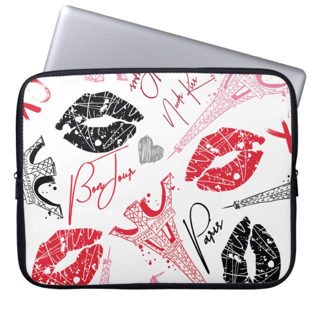 Paris fashion, calligraphic Eiffel Tower pattern. Laptop Sleeve (Front)