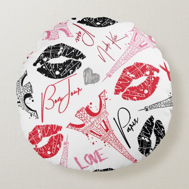 Paris fashion, calligraphic Eiffel Tower pattern. Round Cushion (Front)
