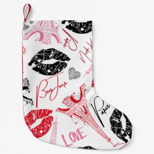 Paris fashion, calligraphic Eiffel Tower pattern. Small Christmas Stocking
