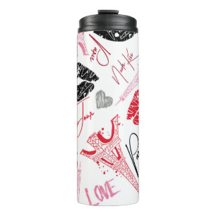 Paris fashion, calligraphic Eiffel Tower pattern. Thermal Tumbler