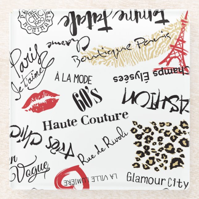 Paris fashion: vintage glamour pattern. glass coaster (Front)