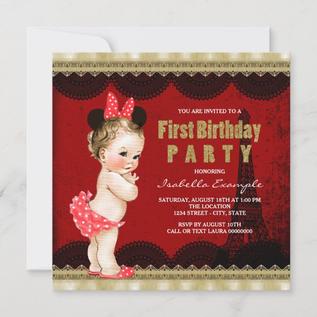 Paris First Birthday Party Invitation (Front)
