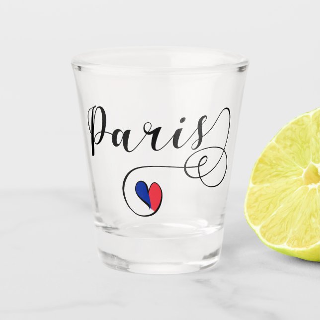Paris Flag Heart, France  Shot Glass (Front)