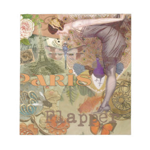 Paris Flapper Art Deco Peacock Vintage Notepad