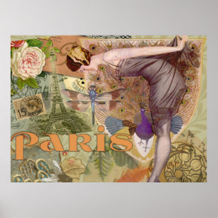 Paris Flapper Vintage Lady Peacock Poster