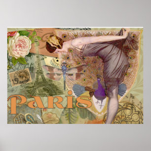 Paris Flapper Vintage Lady Peacock Poster