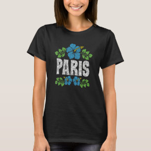 Paris Flowers Distressed Color Print T-Shirt