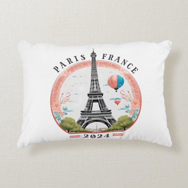 Paris France 2024 Accent Pillows, Eiffel Tower Decorative Cushion (Front)