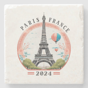 Paris France 2024 Stone Coasters, Eiffel Tower Coaster