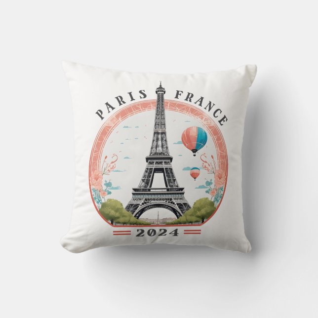Paris France 2024 Throw Pillows, Eiffel Tower Cushion (Front)