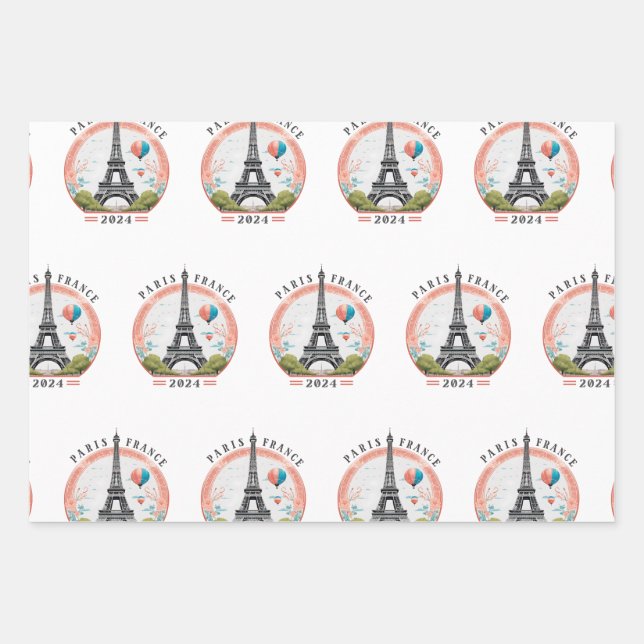 Paris France 2024 Wrapping Papers, Eiffel Tower Paper Sheet (Front)