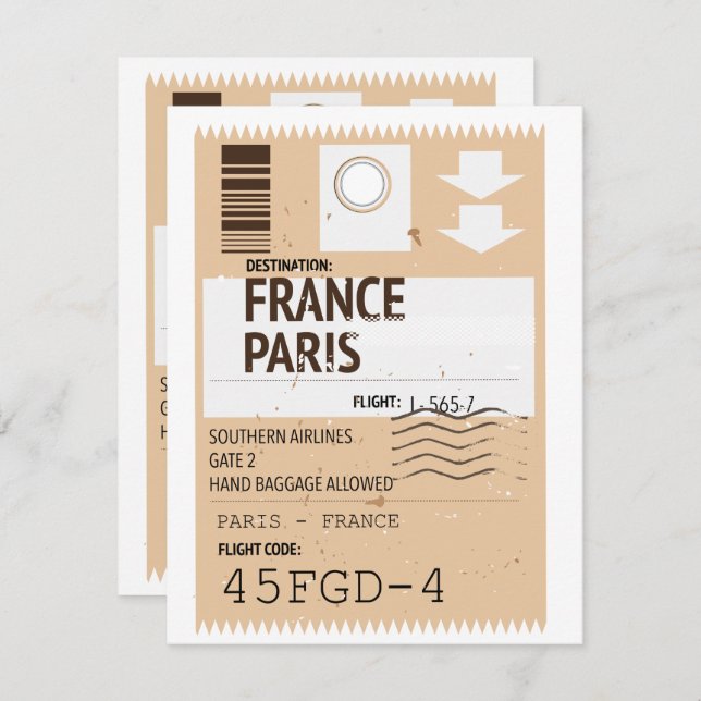 Paris france aeroplane ticket (Front/Back)
