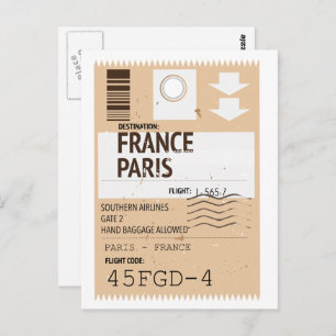 Paris france aeroplane ticket postcard