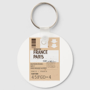 Paris france aeroplane ticket poster key ring