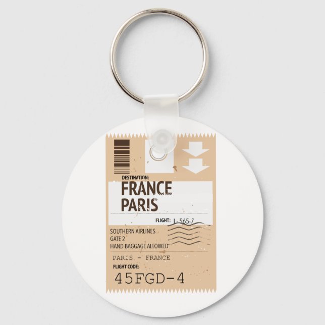 Paris france aeroplane ticket poster key ring (Front)