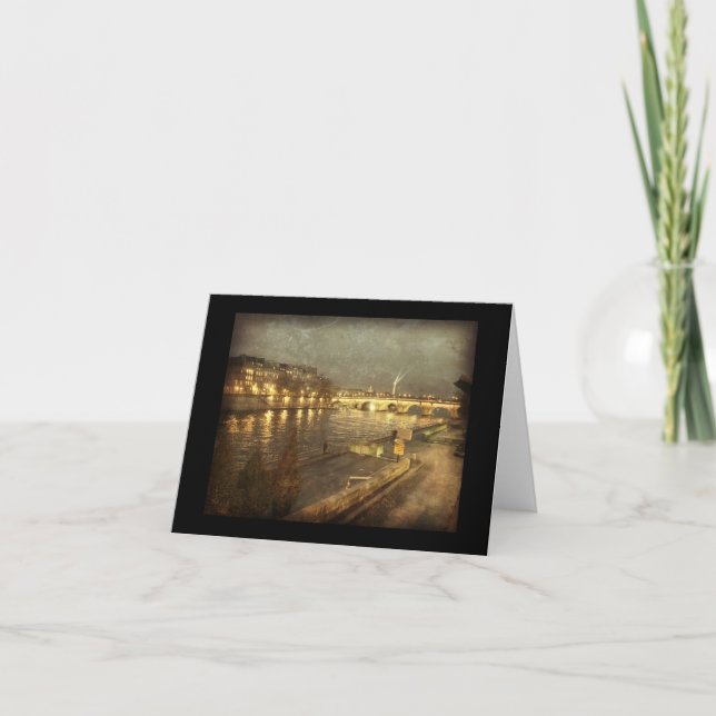 Paris, France along the Seine nighttime Thank You Card (Front)
