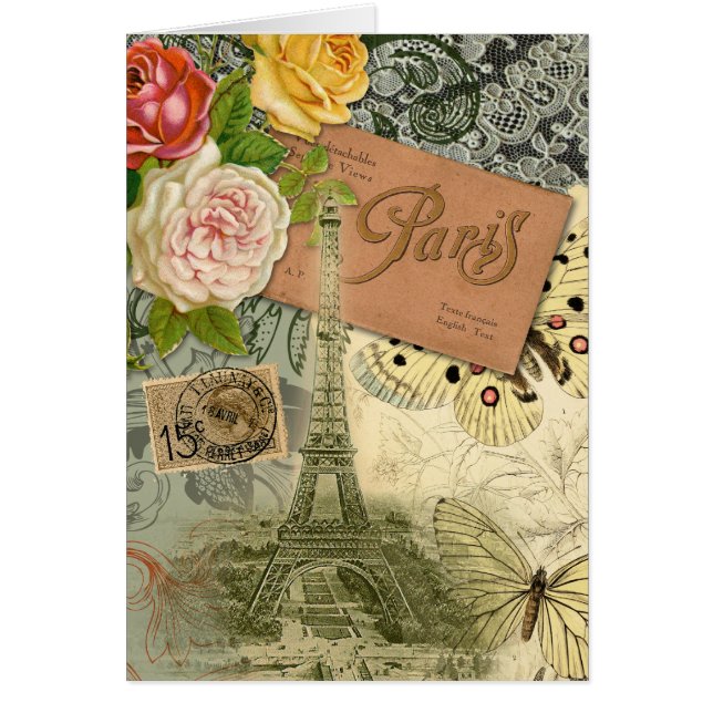 Paris France Antique Artwork Collage Eiffel French (Front)