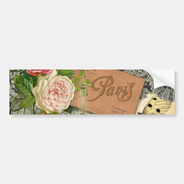 Paris France Antique Artwork Collage Eiffel French Bumper Sticker (Front)