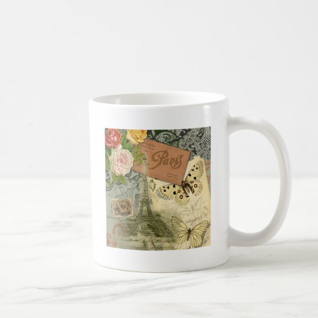 Paris France Antique Artwork Collage Eiffel French Coffee Mug (Right)
