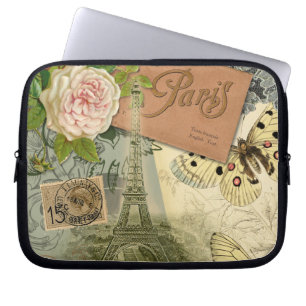 Paris France Antique Artwork Collage Eiffel French Laptop Sleeve