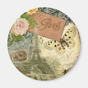 Paris France Antique Artwork Collage Eiffel French Magnet