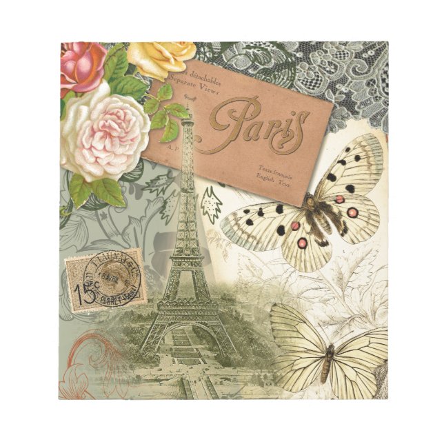 Paris France Antique Artwork Collage Eiffel French Notepad (Front)