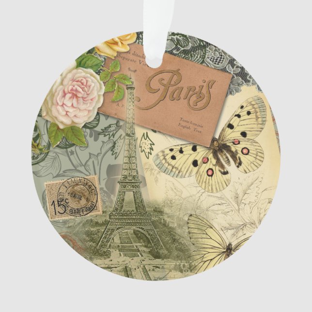 Paris France Antique Artwork Collage Eiffel French Ornament (Front)