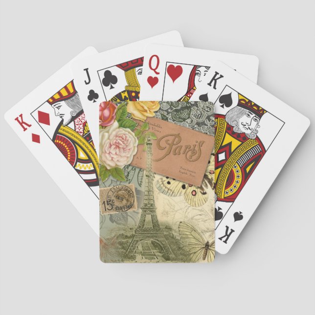 Paris France Antique Artwork Collage Eiffel French Playing Cards (Back)