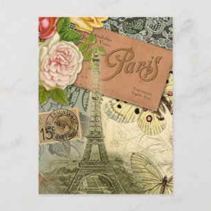 Paris France Antique Artwork Collage Eiffel French Postcard