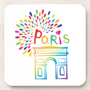 Paris France Arc de Triomphe Neon Design Coaster