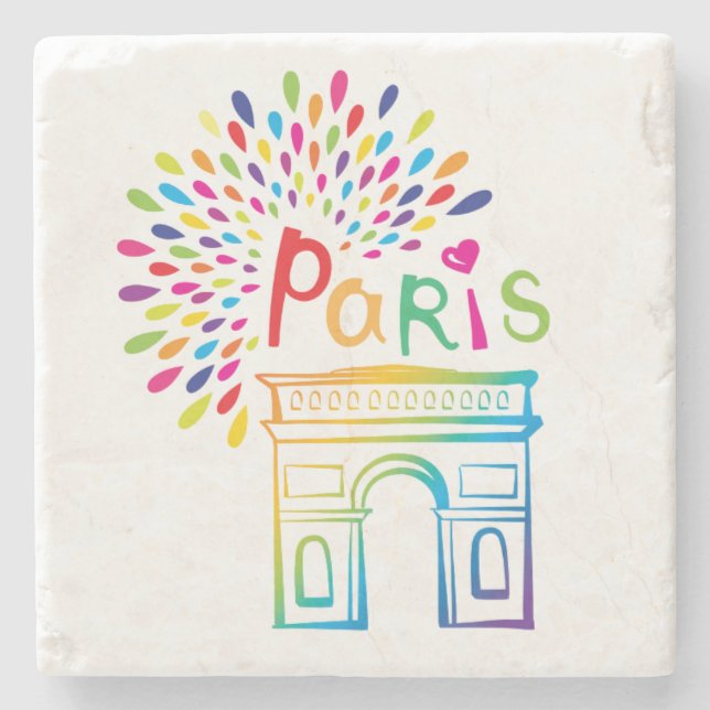 Paris France | Arc de Triomphe | Neon Design Stone Coaster (Front)